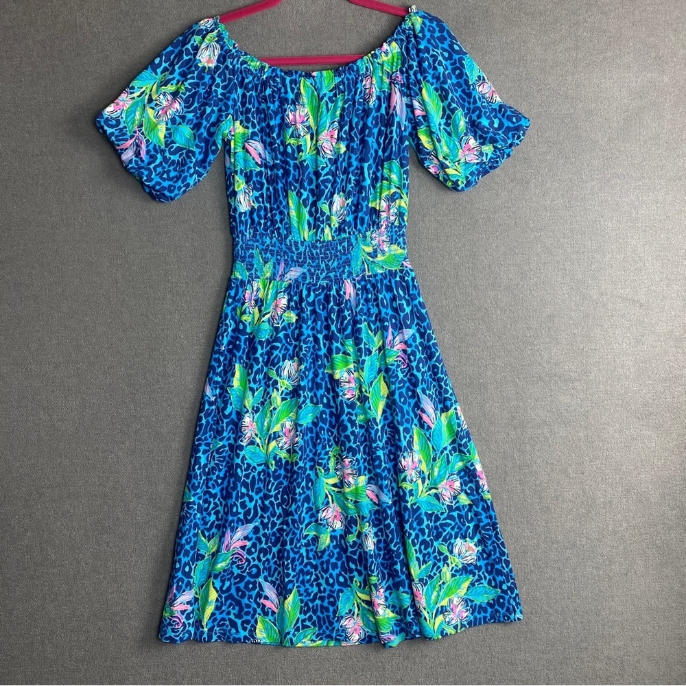 Lilly Pulitzer Camille Formentera Turquoise off the shoulder dress size S - Picture 4 of 7